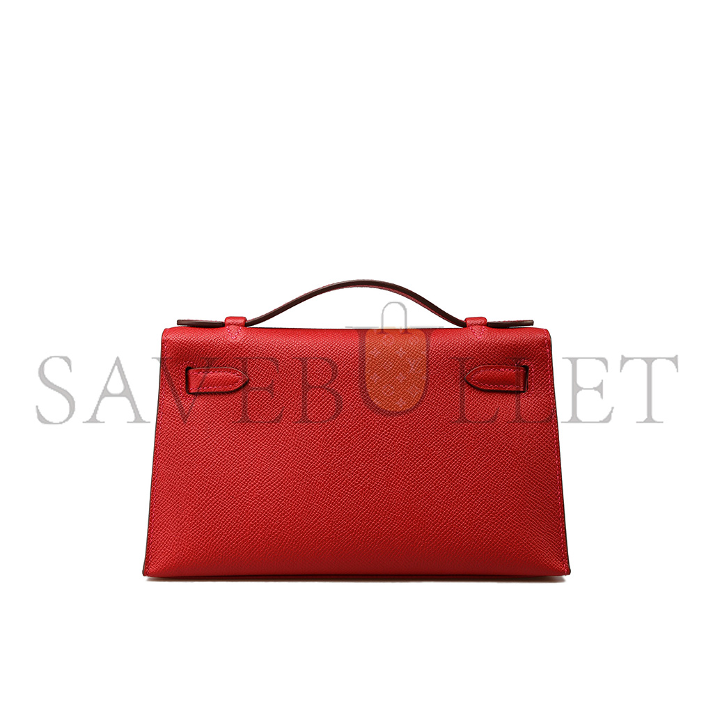 H**mes kelly pochette rouge casaque epsom with palladium hardware (22*14*7cm)